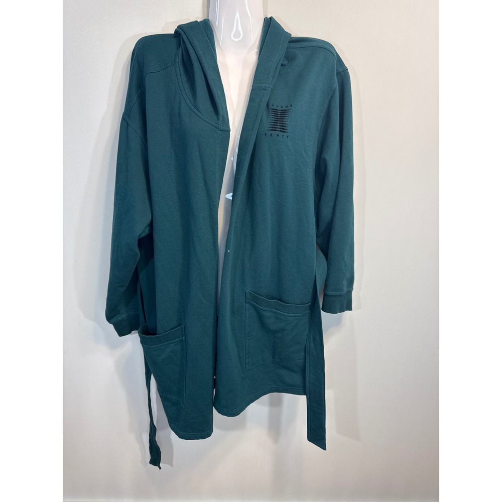 Savage X Fenty Womens Teal Green Hooded Graphic Fleece Robe XS/S Loungewear